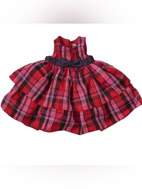 Cherokee Baby Girl’s Red Multicolored Plaid Party Dress Tiered Lined Dress 6M